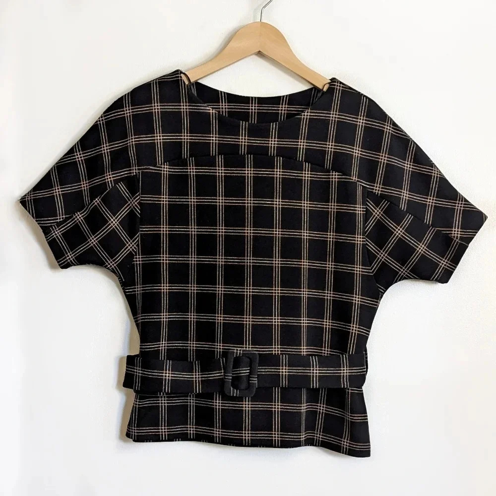 Zara Belted Plaid Top - Picture 2 of 5